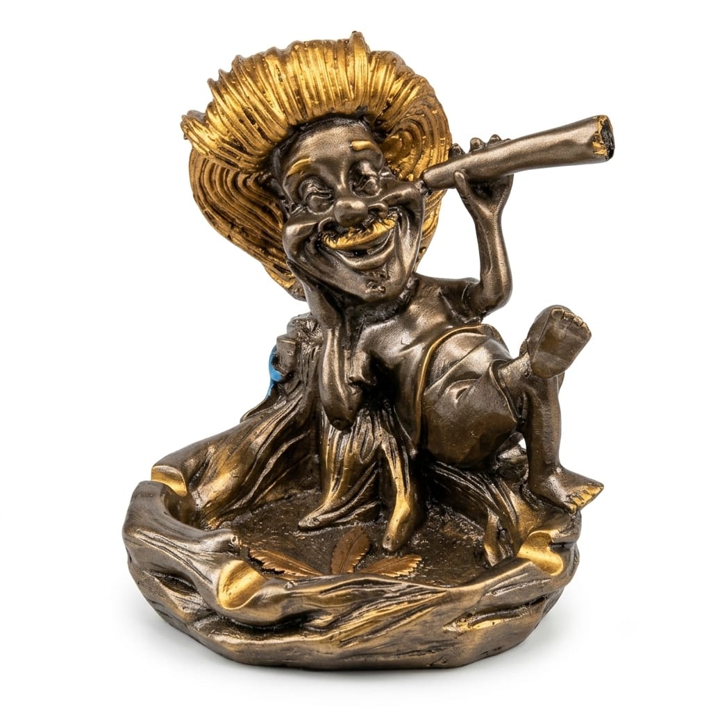 Bronze and Gold Rasta Man Smoking Figurine Ashtray