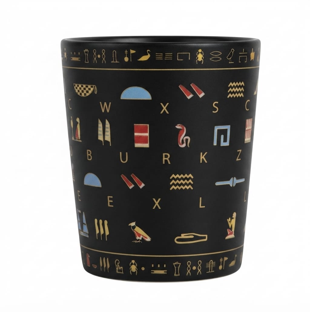 Black Ceramic Hieroglyphic Alphabet Mug