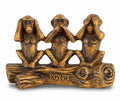 Brown Wood-Tone Three Wise Monkeys Figurine on a Log with "EGYPT" Inscription