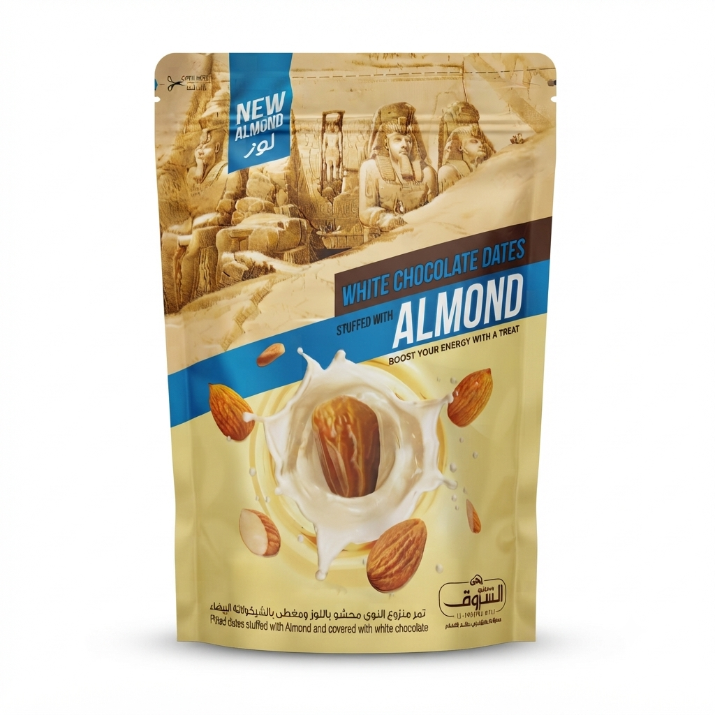 New almonds White chocolate-covered dates