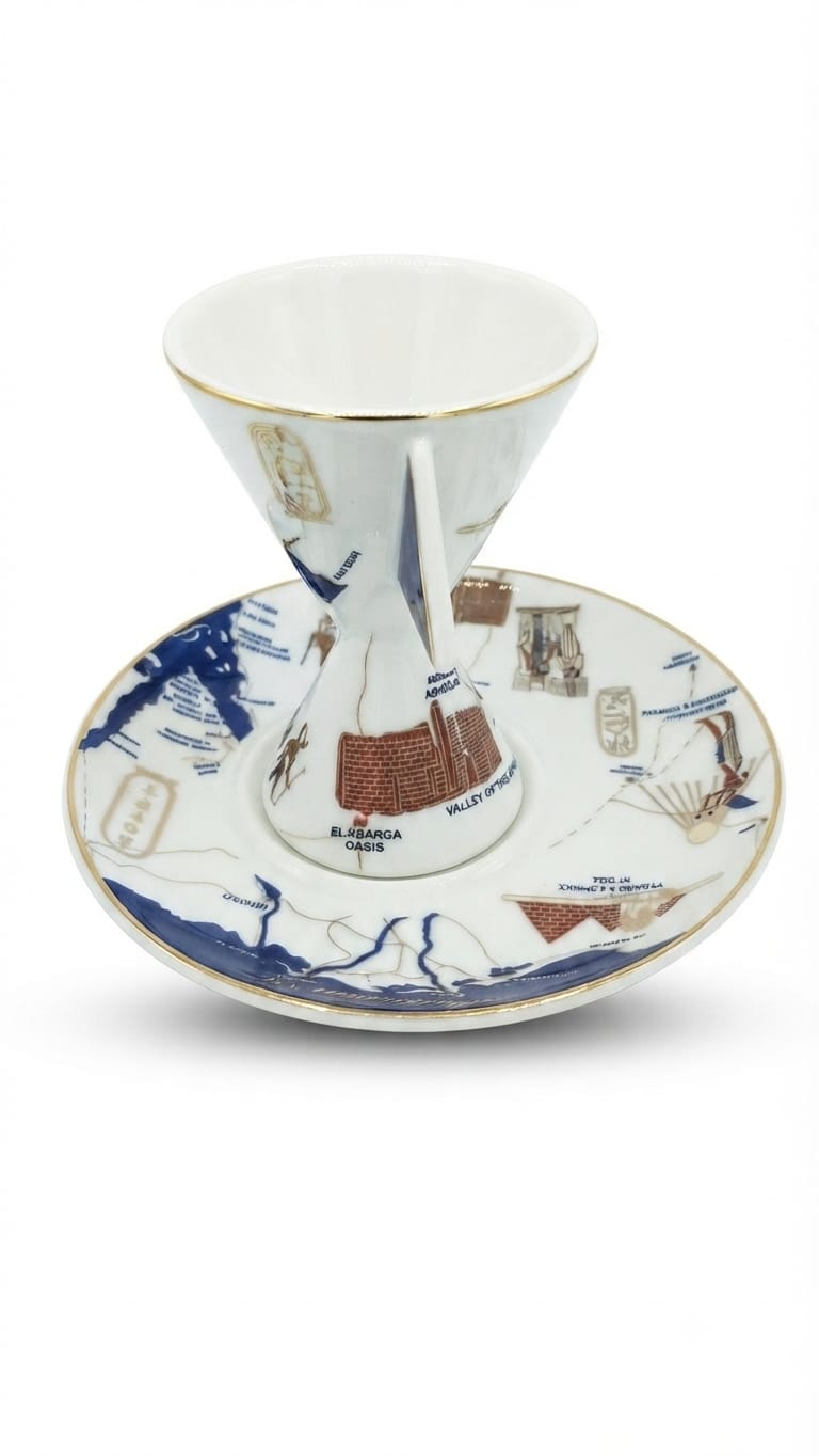 Blue & White Archaeological Coffee Cup and Saucer