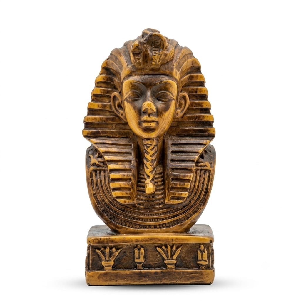 Antique Gold and Black King Tutankhamun Bust with Lotus Base