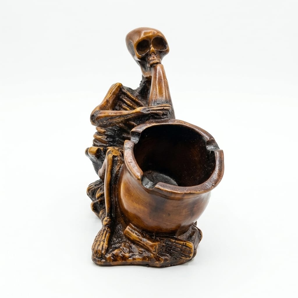 Dark Wood Finish Skeleton Thinker Ashtray