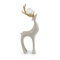 Elegant grey deer figurine with polished gold antlers and a sparkling faceted crystal ball nestled between them