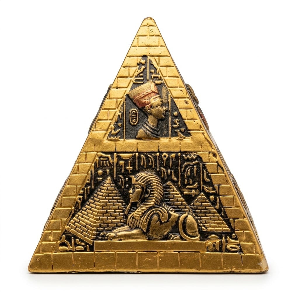Gold and Black Pharaonic Pyramid with Nefertiti and Sphinx