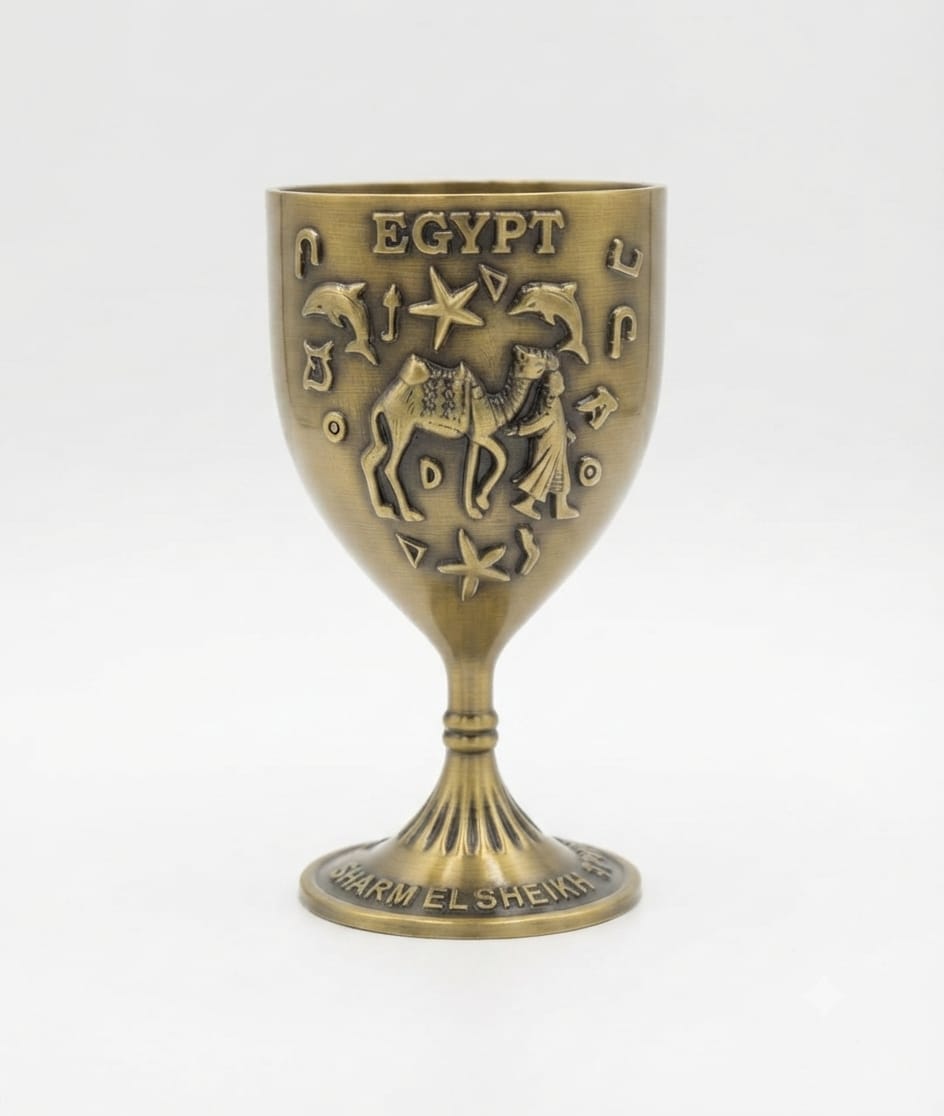 Gold-Tone Metal Goblet with Egypt and Sharm El Sheikh Engravings