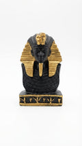 Black and gold King Tutankhamun bust figurine with detailed nemes headdress and an engraved decorative base