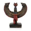 Goddess Isis figurine with spread wings holding two small bowls on an inscribed "EGYPT" base