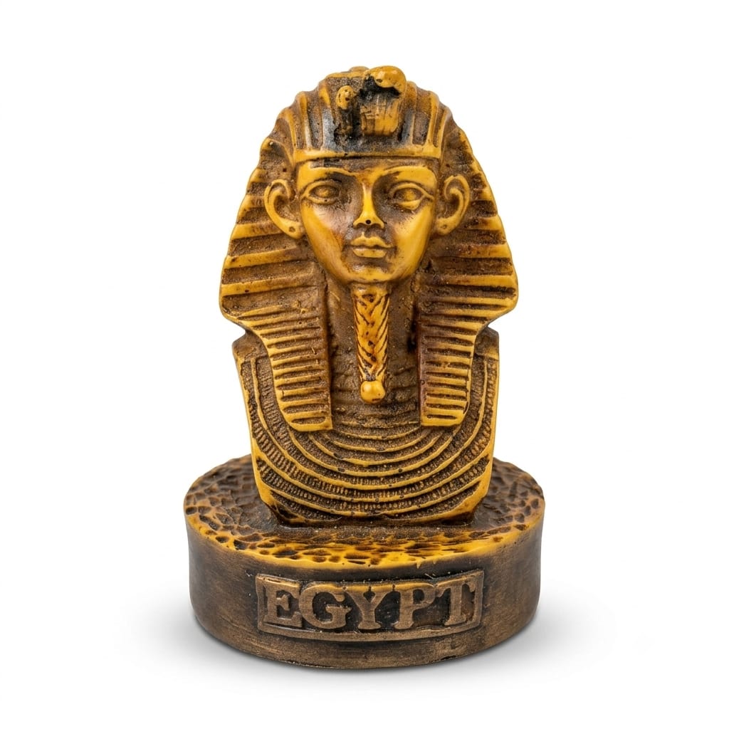 Antique Gold and Black King Tutankhamun Bust with Textured Base