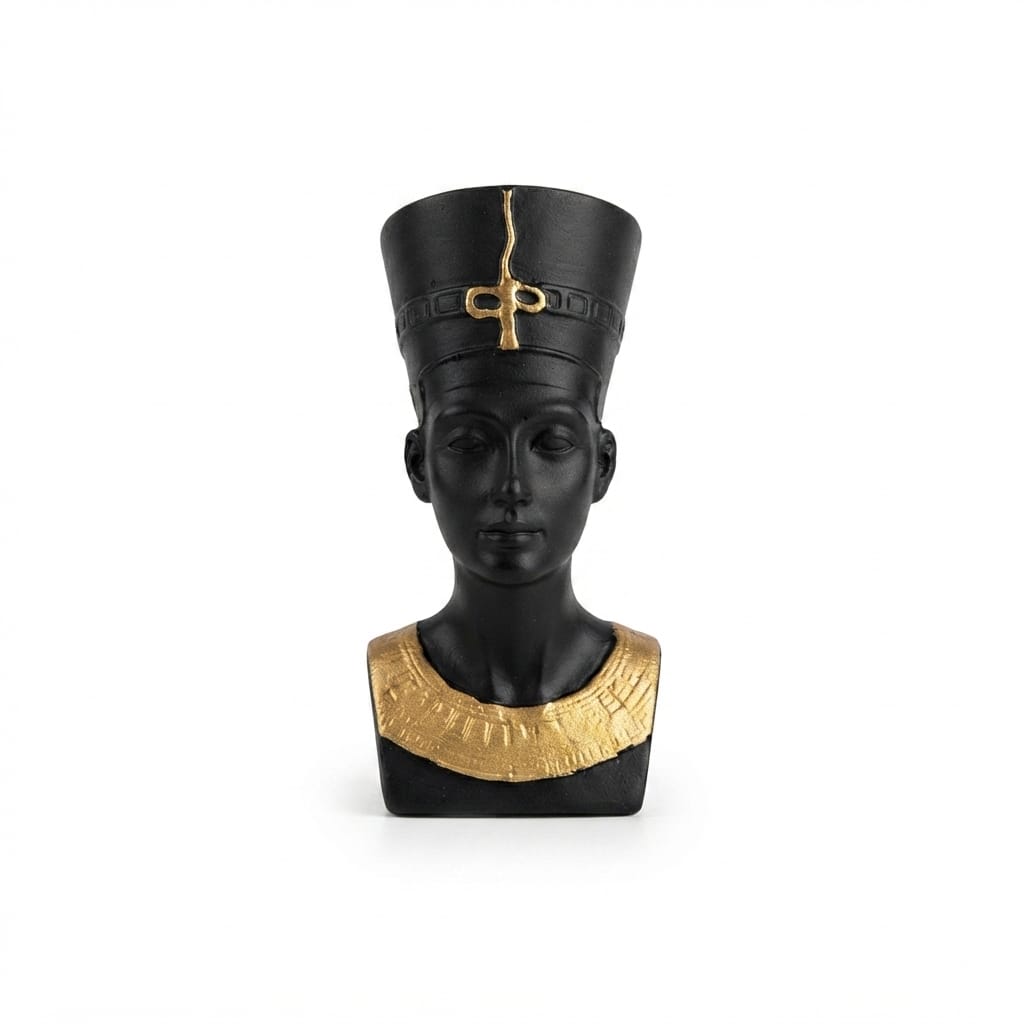 Matte black and gold Queen Nefertiti bust figurine