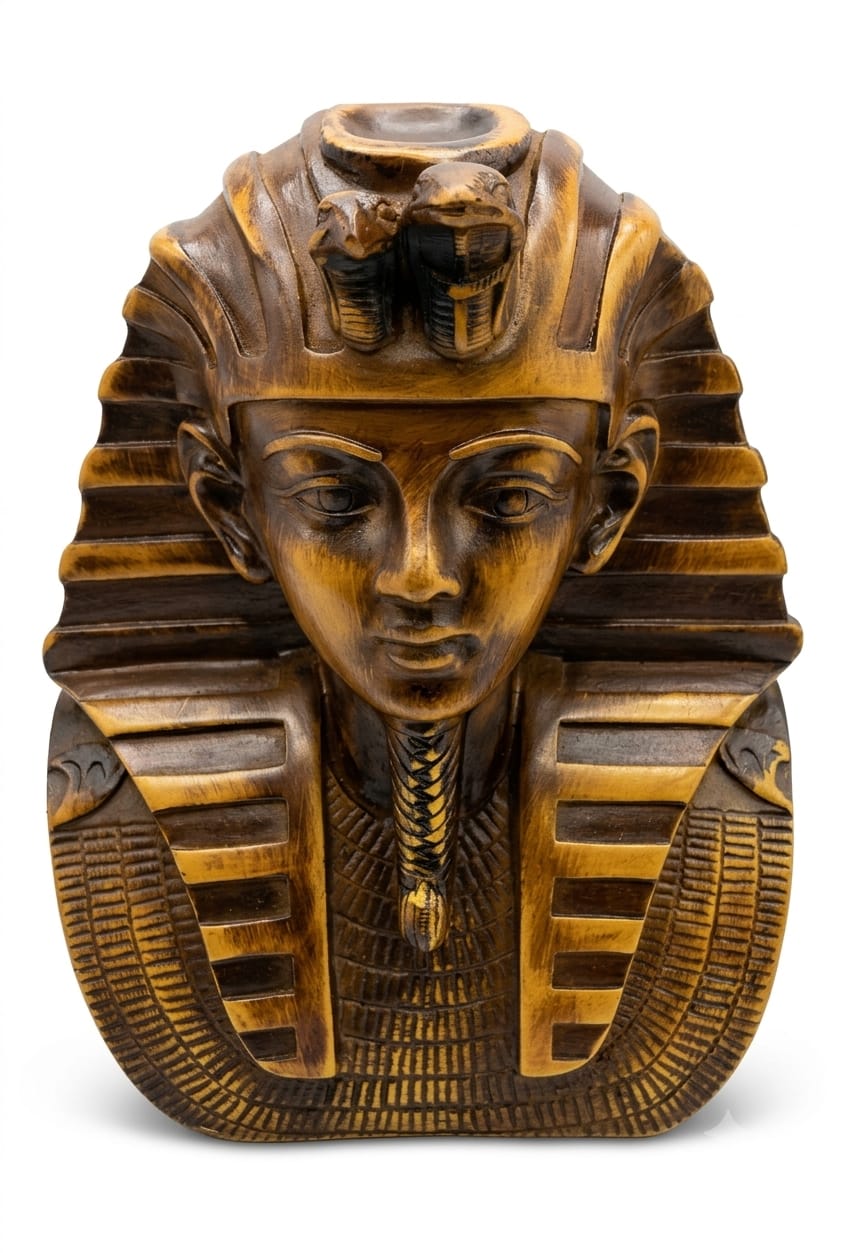 Antique Gold and Black King Tutankhamun Bust with Double Cobra Headdress