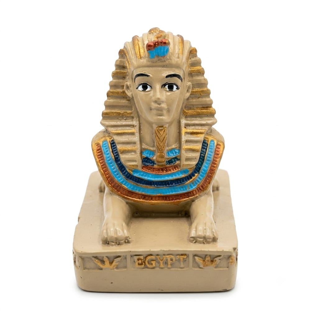 Gold, Blue and Red Sphinx Figurine with "EGYPT" Inscription