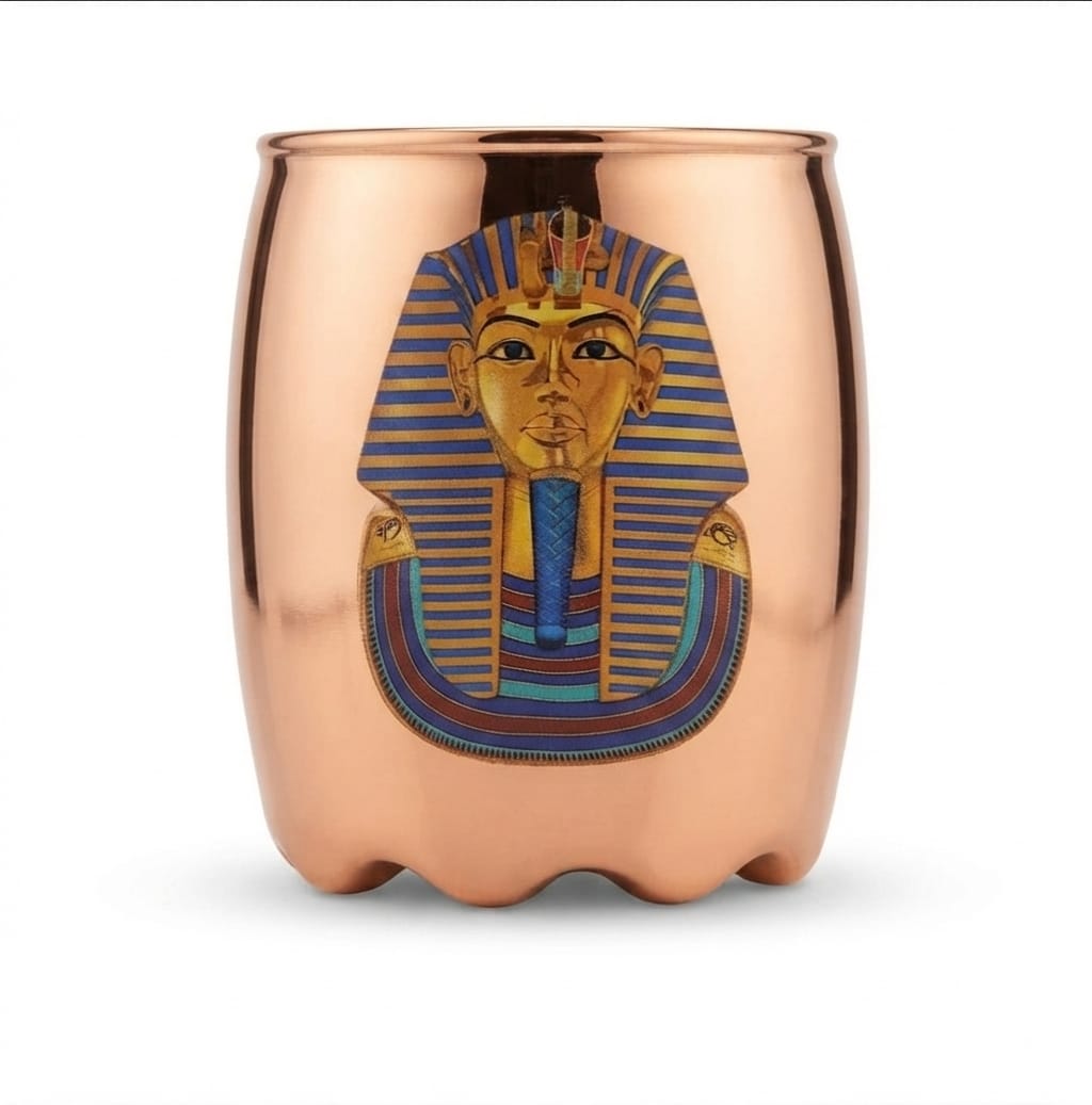 Copper-Finished Mug with King Tutankhamun Portrait Graphic
