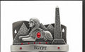 Silver-Tone Metal Sphinx and Pyramids Souvenir Plaque with Red Rhinestones