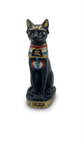 Black and gold Bastet cat goddess figurine with a colorful collar and an "EGYPT" inscribed base