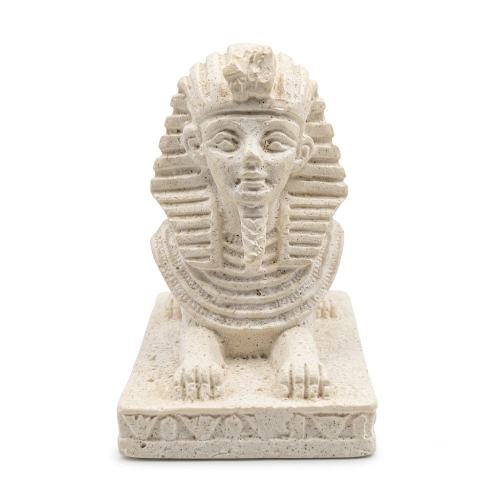 Off-White Stone Finish Sphinx Figurine