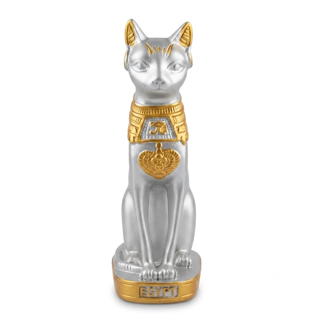 Silver and Gold Finish Bastet Cat Figurine