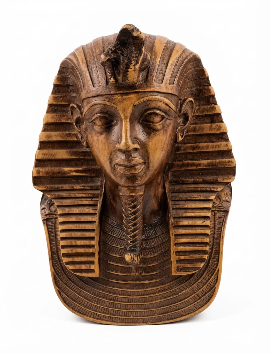 Carved Wooden King Tutankhamun Mask Statue