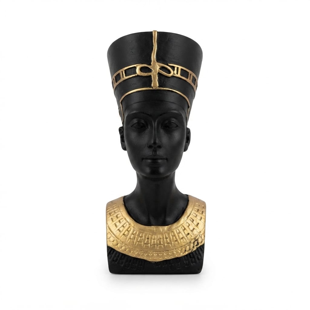 Matte black and gold Queen Nefertiti bust figurine