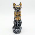 Black and White Marble Finish Bastet Cat Figurine with Gold Accents