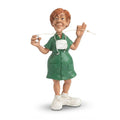 Whimsical nurse figurine in a green uniform holding dental floss