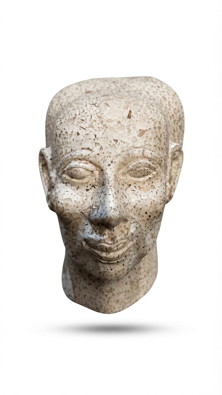 Speckled stone human head sculpture