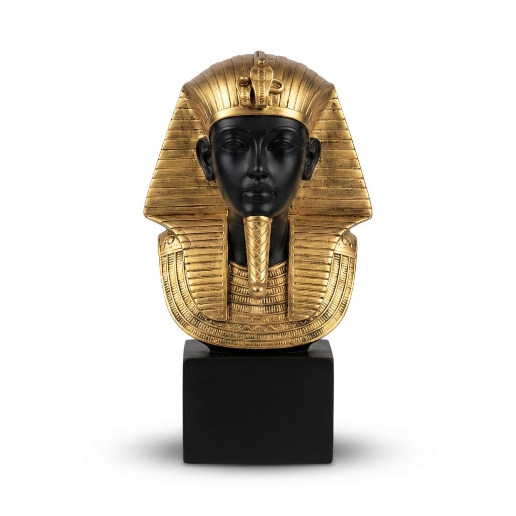 Black and Gold King Tutankhamun Bust Figurine on Black Base