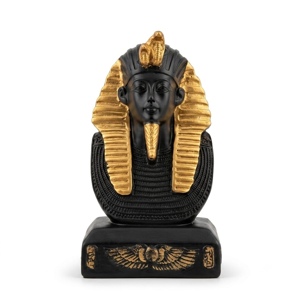 Black and Gold King Tutankhamun Bust with Winged Scarab Base