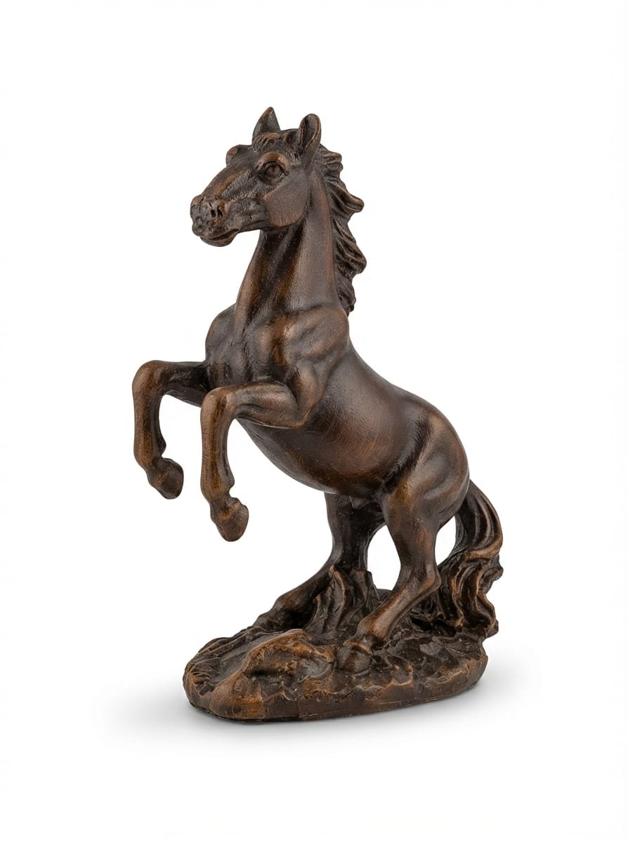 Brown wooden-finish rearing horse figurine