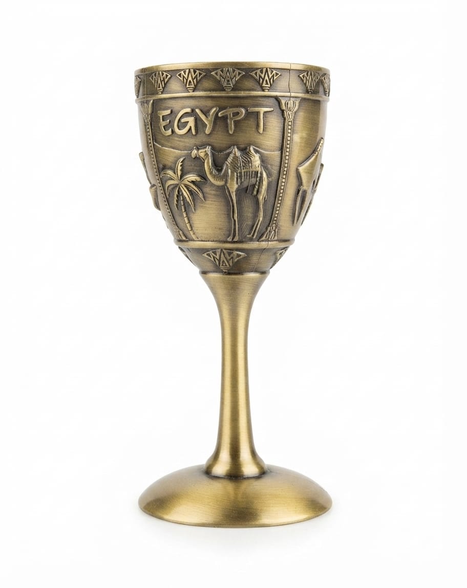 Gold-Tone Metal Goblet with Egypt Engraving and Camel Design