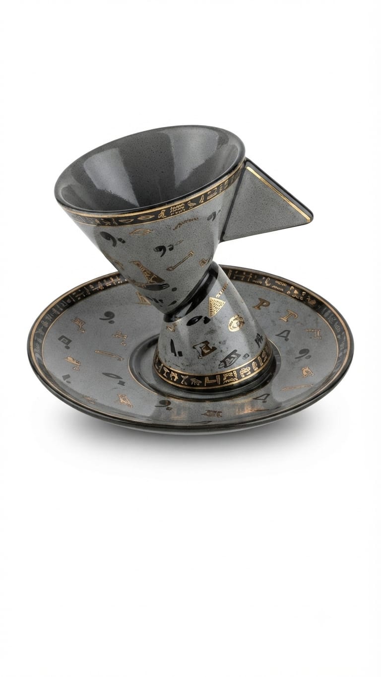 Grey & Gold Hieroglyphic Coffee Cup and Saucer