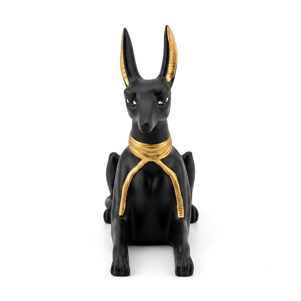 Matte Black Anubis Figurine with Gold Collar