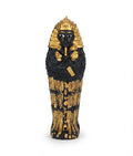 Black and Gold Sarcophagus Figurine with Detailed Hieroglyphic Texture