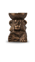 Bronze-finish textured monkey ashtray or decorative holder featuring detailed facial carving and layered styling