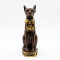Classic Dark Bronze Bastet Cat Figurine with Gold Collar
