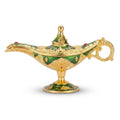 Gold and Green Enamel Aladdin Magic Lamp Figurine with Rhinestones