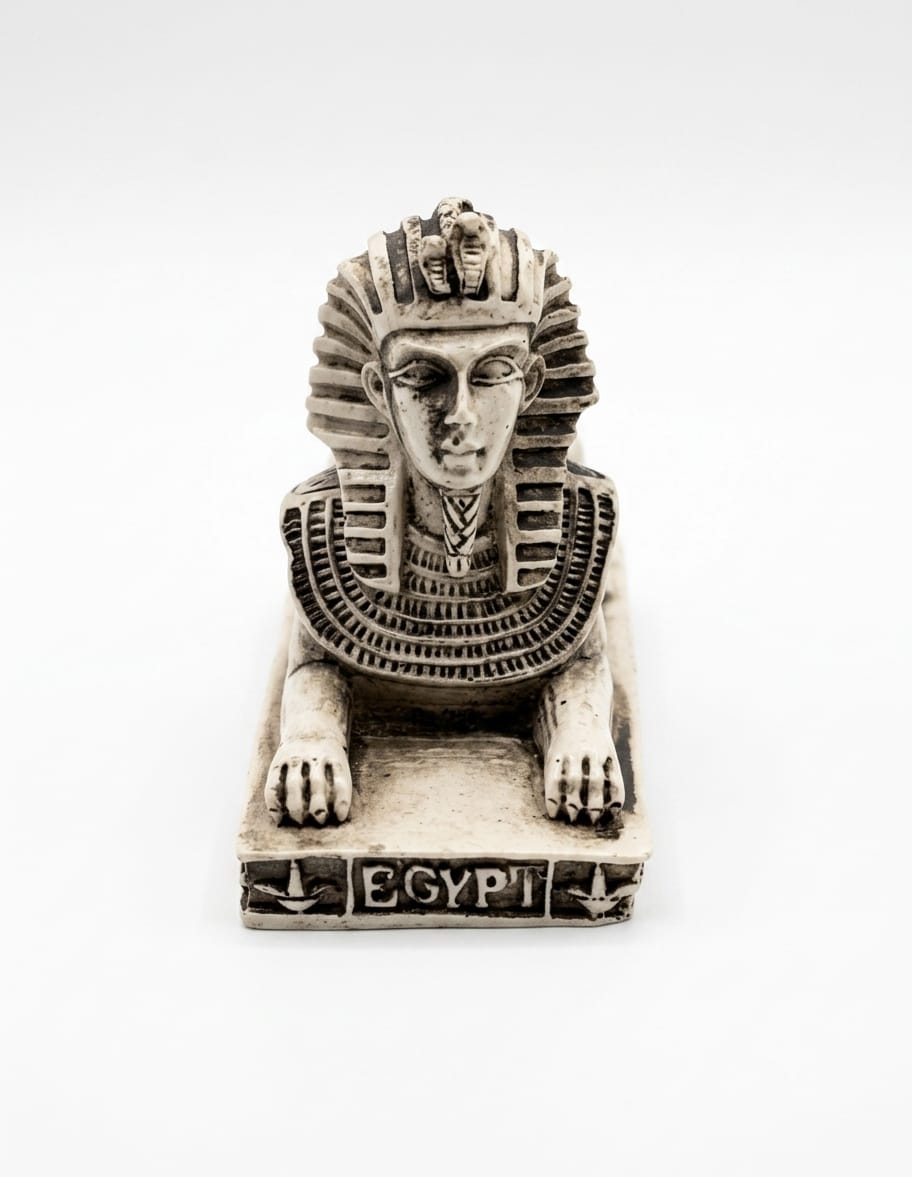 White and Black Sphinx Figurine with "EGYPT" Inscription