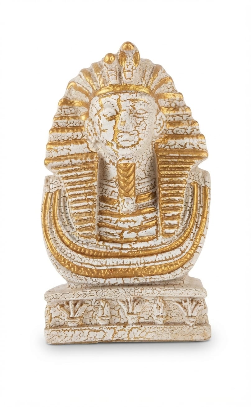 White and Gold Crackle-Finished King Tutankhamun Bust Figurine
