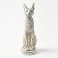 Crackled White and Gold Finish Bastet Cat Figurine