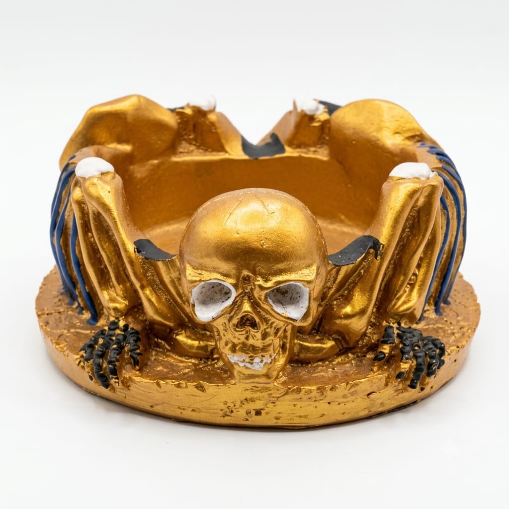 Gold Skeleton with Bone Details and Blue Accents Ashtray