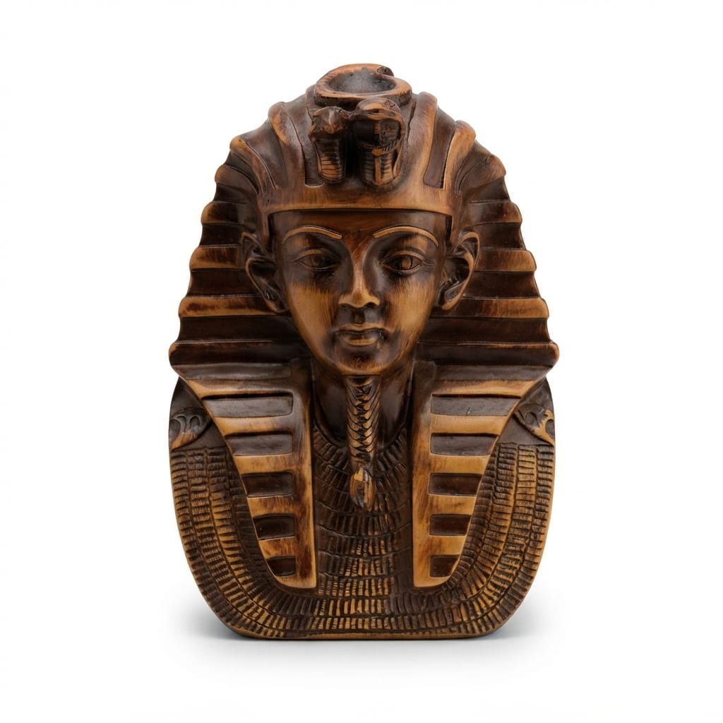 Brown Wooden-Finish Pharaonic King Bust Figurine