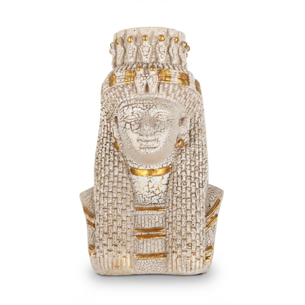 White and Gold Crackle-Finished Queen Nefertiti Bust Figurine
