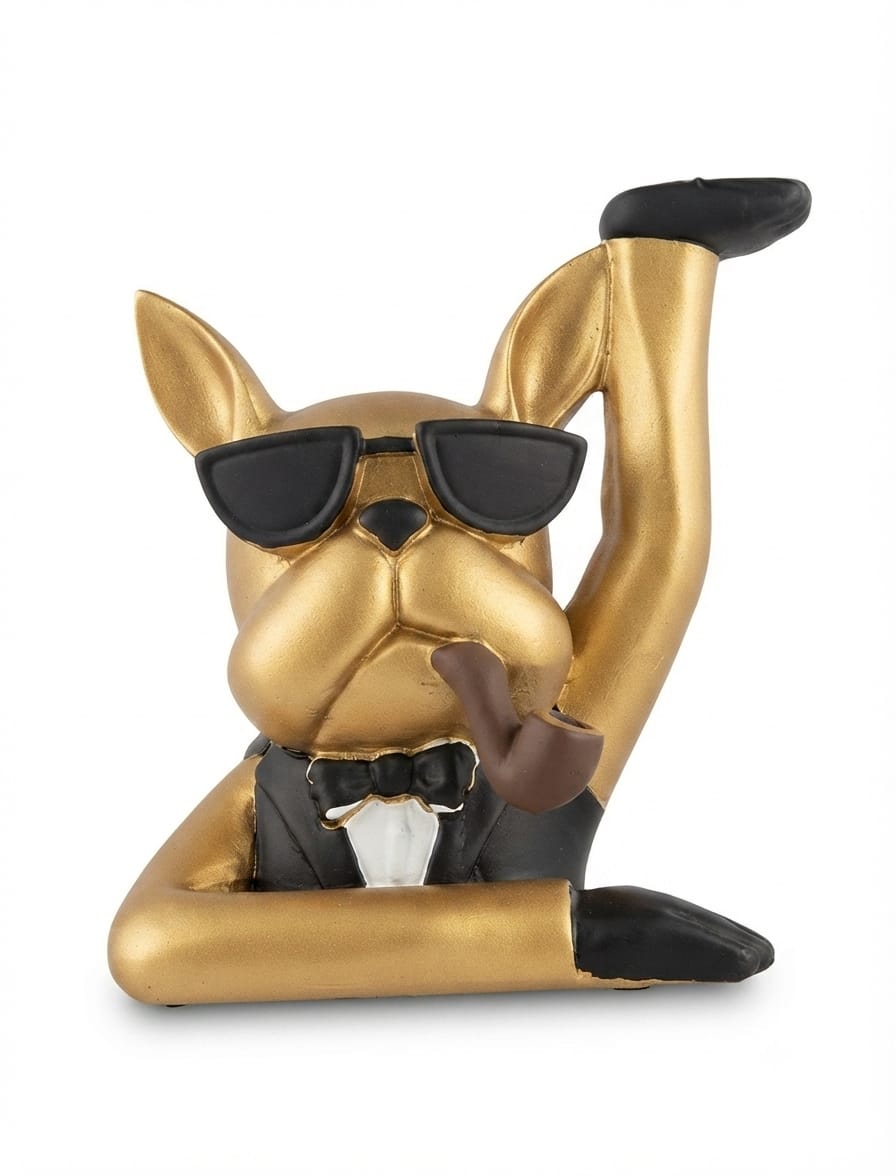 Dapper dog in a tuxedo with pipe