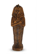 Brown Wood-Tone King Tutankhamun Mummy Figurine with Hieroglyphic Text