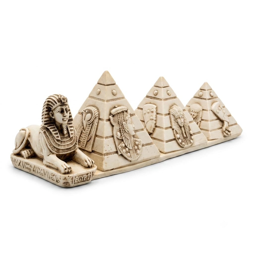 White and Beige Pyramids and Sphinx Diorama with Relief Carvings