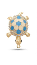 Gold-Tone Turtle Figurine with Blue and White Enamel Shell and Rhinestones