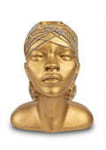 Gold-finish female bust figurine with a rhinestone-embellished headpiece and dangling earrings