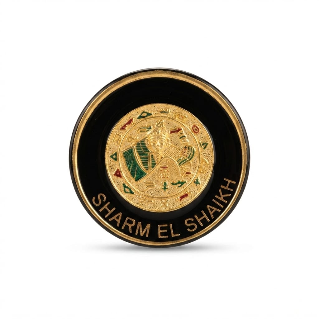 Round Black and Gold Souvenir Ashtray/Plate with Pharaoh Design