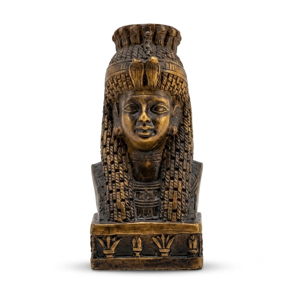 Antique Gold Finish Egyptian Queen Cleopatra Bust with Lotus Base