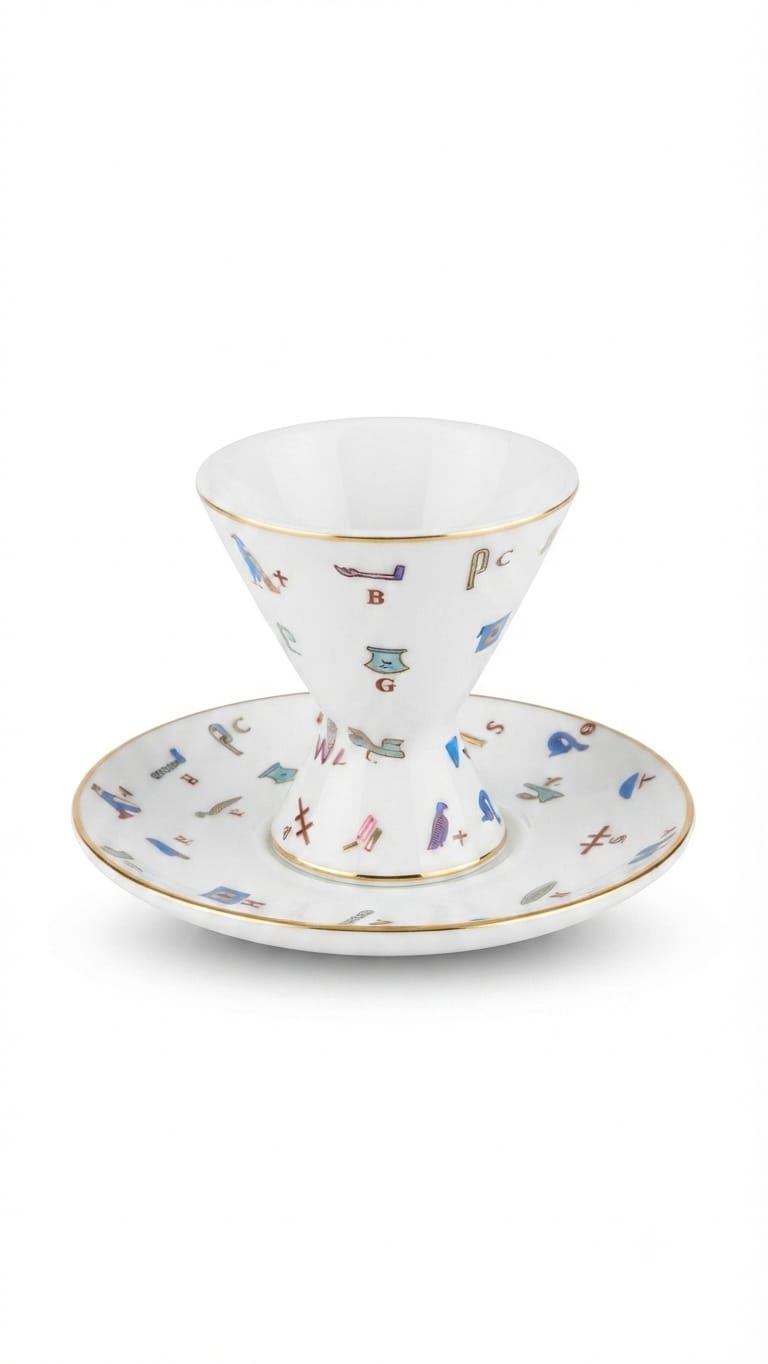 White & Colorful Hieroglyphic Coffee Cup and Saucer